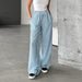 Autumn Casual Striped High Waist Elastic Band Trousers Baggy Straight Trousers Women-Fancey Boutique