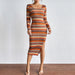 Color-Brown-Women Clothing Urban Long Color Striped Dress Long Sleeve Dress Women Clothing-Fancey Boutique