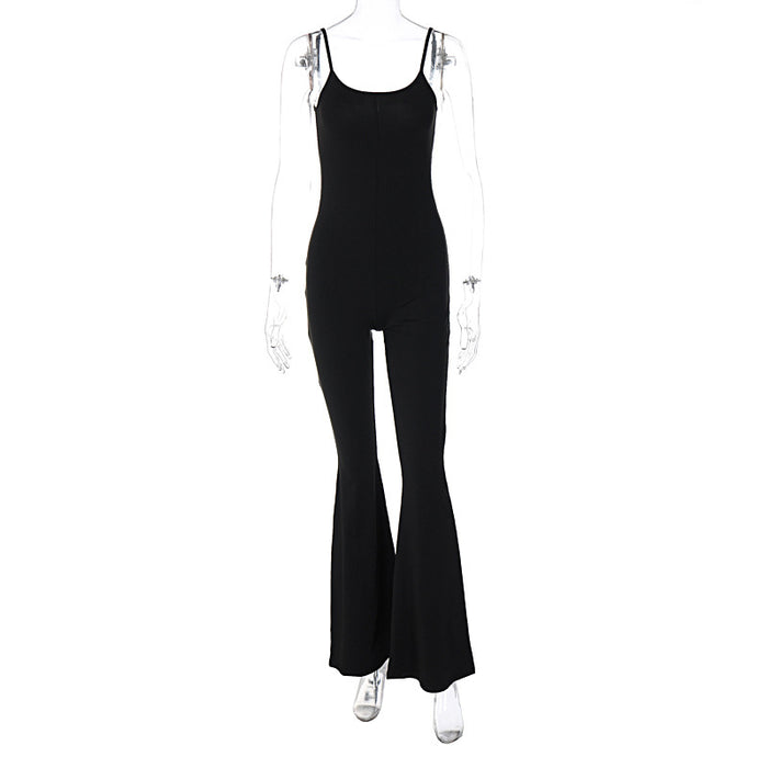 Color-Black-Women Clothing Spring Sexy U Collar Backless Slim Fit Solid Color Sling Jumpsuit-Fancey Boutique
