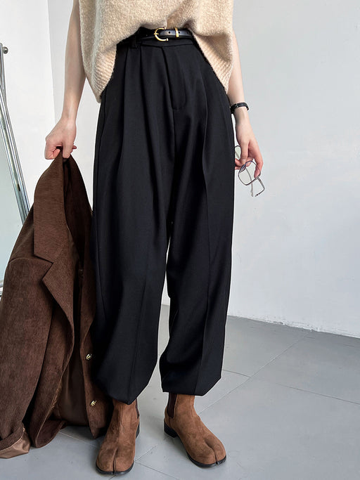 Color-Black-Minimalist Old Money Mopping Work Pant for Women Spring Autumn Office Loose Drooping Wide Leg Pants-Fancey Boutique