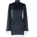 Color-Black-Solid Color Turtleneck Dress Flared Long Sleeve Skinny Hip Dress Pullover Tight Dress Women-Fancey Boutique