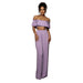 Color-Purple-Sexy off-Neck Lotus Leaf Tube Top Cropped Top Women Clothing Casual Wide Leg Pants Suit-Fancey Boutique