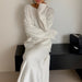 Autumn Winter Elegant Knitting Suit Women Off Shoulder Sweater Top Elastic Waist Fishtail Skirt-Ivory-Fancey Boutique