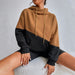 Loose Street Sweater Autumn Winter Contrast Color Hooded Long Sleeve Top-Brown-Fancey Boutique