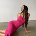 Mid Length Tight Knitted Dress Summer Sexy Slit Camisole Dress-Coral Red-Fancey Boutique