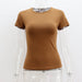 Color-Brown-Spring Summer Basic round Neck Short Sleeve T shirt Women Tight Sexy Simple Solid Color Top Women-Fancey Boutique