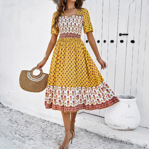 Color-Yellow-Women Clothing Dress Spring Summer Vacation Casual Printed Dress-Fancey Boutique