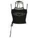 Color-Black-Dark Sexy Mesh See through Stitching Rhinestone Halter Lace up Vest Sexy Slimming off Shoulder Beauty Back Sling-Fancey Boutique