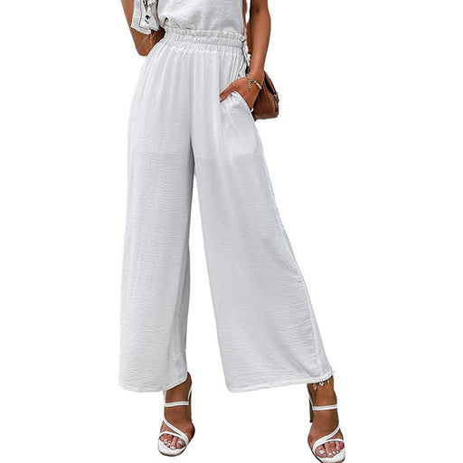 Color-White-Spring Summer Cotton Linen Women Solid Color High Waist Loose Casual Wide Leg Pants-Fancey Boutique