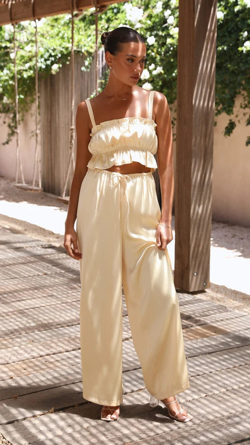 Color-Pale Yellow-Summer Street Wide Leg Two Piece Set-Fancey Boutique