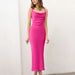 Color-Pink-Spring Satin Little Red Dress Swing Collar Strap Fishtail Dress Chic-Fancey Boutique