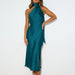 Color-Lake Blue-Summer Women Satin Design Split Dress Sexy Backless French Evening Dress-Fancey Boutique