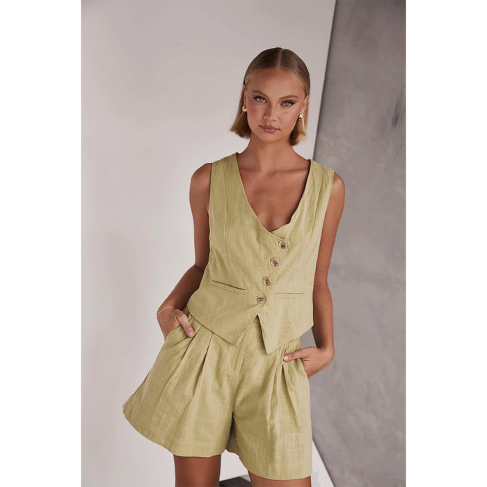 Spring Summer Casual Single Breasted Vest V Neck Shorts Suit Women-Fancey Boutique