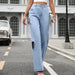 Women Clothing Retro Tattered Jeans Women High Waist Denim Wide Leg Baggy Pants-Fancey Boutique