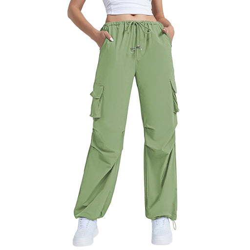 Color-Green-Retro Straight Wide Leg Pants Women Autumn Solid Color Multi Pocket Loose Baggy Trousers Casual Working Pants-Fancey Boutique