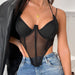 Color-Black-Summer Mesh See Through Steel Ring Upper Support Boning Corset Waist Girdle Sexy Small Sling Bra-Fancey Boutique