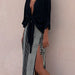 Color-Casual Set Satin Top Striped Slit Skirt Sets-Fancey Boutique