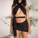 Color-Black-Women Clothing Summer Wave Pattern Sexy Bandeau Strap Skirt Set-Fancey Boutique