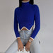 Color-Dark Blue Background White Pattern-Autumn Winter Women Clothes Turtleneck Irregular Asymmetric Hem Short Sweater Women-Fancey Boutique