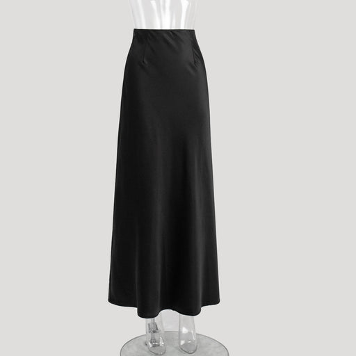 Fishtail Skirt Spring Satin Satin Long High Waist Hip Mop Fishtail Skirt-Black-Fancey Boutique