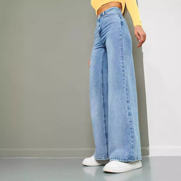 Straight Jeans Light Color Washed Leather Brand Loose Denim Trousers Denim Trousers Women Jeans-Light Blue-Fancey Boutique