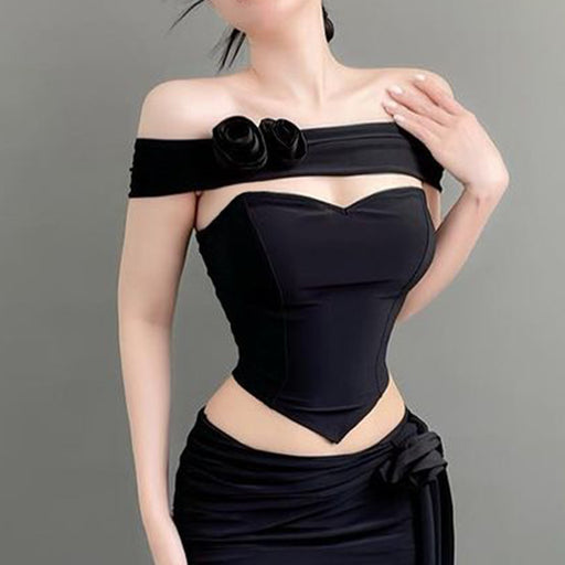 Color-Black-Fashionable Floral Slim Fit Boning Corset Top Internet Celebrity Same Sexy Tube Top for Women-Fancey Boutique