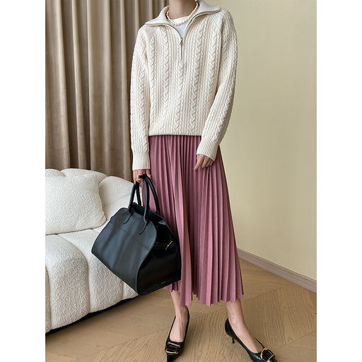 Color-Pink-Fashionable Intellectual Fine Organ Pleated Draping Non Ironing Thickened Pleated Skirt-Fancey Boutique