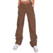Color-Dark Brown-Slim High Waist Multi Pocket Cargo Pants Women-Fancey Boutique
