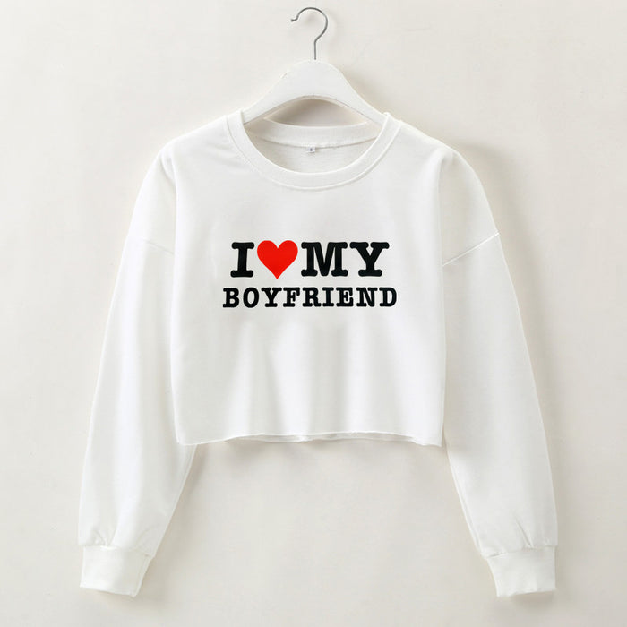 Color-White-Street Hipster I Love My Boyfriend Printed Short Sweater Autumn Winter Women Clothing-Fancey Boutique