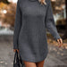 Color-Gray-Autumn Winter Women Turtleneck Dress Sweater-Fancey Boutique