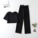 Color-Black-Summer Solid Color O-neck Short Knitted Top Belt Baggy Pants Suit-Fancey Boutique