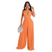 Color-Orange-New Solid Color Casual Loose Chiffon Women Jumpsuit-Fancey Boutique