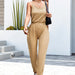 Color-Khaki-Spring Summer Solid Color Design Pleated Suspender Jumpsuit Women-Fancey Boutique