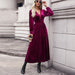 Color-Burgundy-Autumn Winter Women Clothing Velvet Knitted Dress-Fancey Boutique