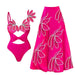 3D Floral Hollow Out Cutout Out Swimsuit Women Set Dress-Pink Set-Fancey Boutique