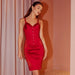 Color-Autumn Winter Red Sling Smooth Satin Pleated Chest Cotton Hip Women Clothing Dress-Fancey Boutique