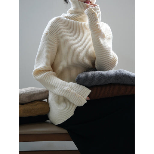 Soft Glutinous Turtleneck Sweater Women Winter Button Slim Knit Bottoming Shirt-Fancey Boutique