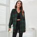 Color-Green Grid-Casual Button Pocket Plaid Printed Loose Shacket-Fancey Boutique