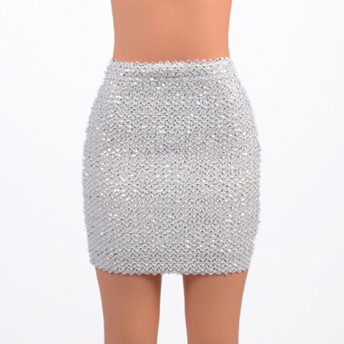 Color-White-Autumn Sequined Trendy All Match Sexy Party Sheath Skirt Women-Fancey Boutique