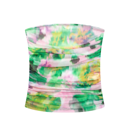 Women off Shoulder Design Silk Net Printed Tube Top-Green-Fancey Boutique