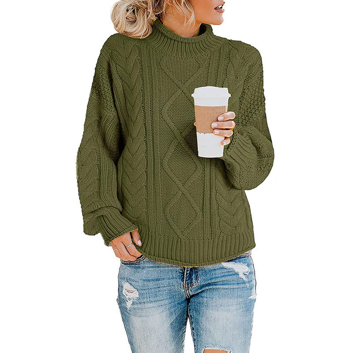 Color-Army Green-Autumn Winter Knitwear Women Clothing Thick Thread Half Turtleneck Pullover Women-Fancey Boutique