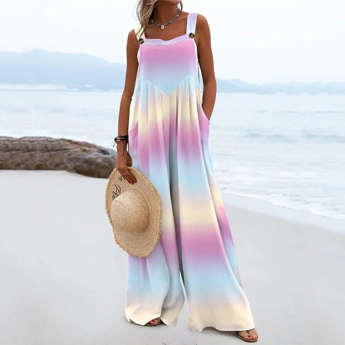 Color-Multi-Summer Printed Sleeveless Loose Casual Sling Wide Leg for Women Jumpsuit-Fancey Boutique