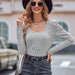 Color-Gray-Fall Winter Models Women Clothing Casual Square Collar Slimming Long Sleeve Knitted Top-Fancey Boutique