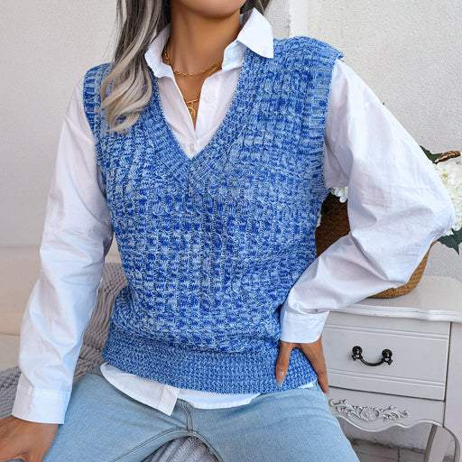 Color-Blue-Autumn Winter Color Twist V-neck Sweater Vest Women Clothing-Fancey Boutique