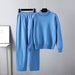 Color-Blue-High Collar Suit Autumn Winter Solid Color All Matching Outer Wear Knitted Top Casual Pants Two Piece Set-Fancey Boutique