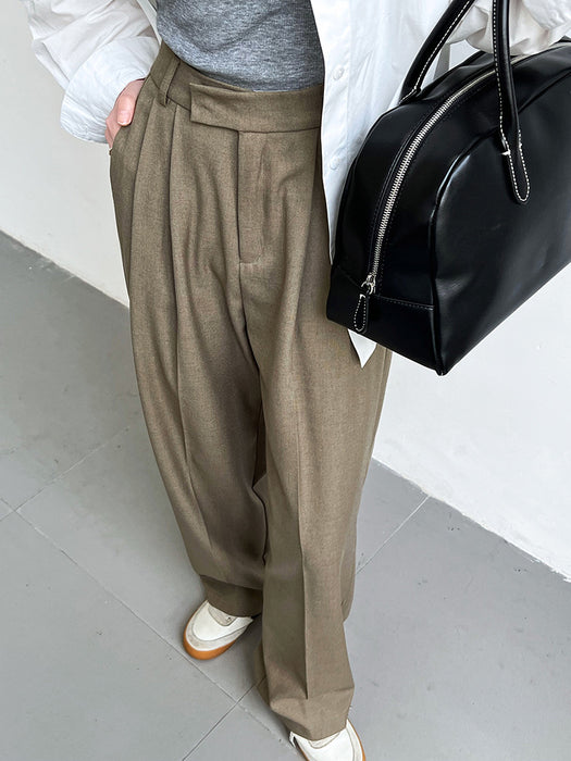 Color-Khaki-Minimalist Old Money Mopping Work Pant for Women Spring Autumn Office Loose Drooping Wide Leg Pants-Fancey Boutique