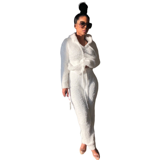 Color-White-Women Clothing Little Teddy Plush Home Casual Warm Suit-Fancey Boutique