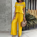 Women Clothing Spring Summer Casual Solid Color Short Sleeve Trousers Suit-Yellow-Fancey Boutique