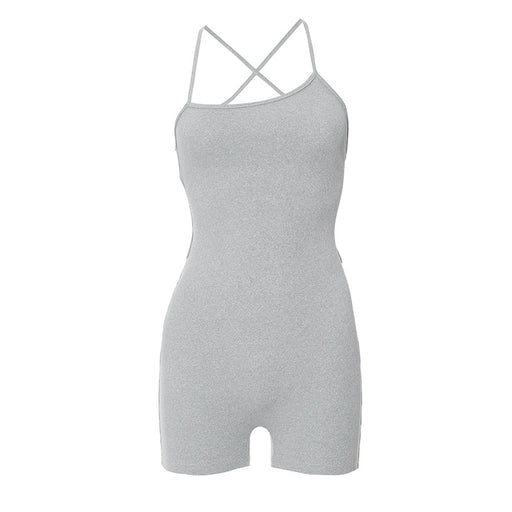 Women Clothing Summer Sleeveless Halter Back Hollow Out Cutout out Rope Romper-Gray-Fancey Boutique
