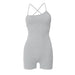 Women Clothing Summer Sleeveless Halter Back Hollow Out Cutout out Rope Romper-Gray-Fancey Boutique